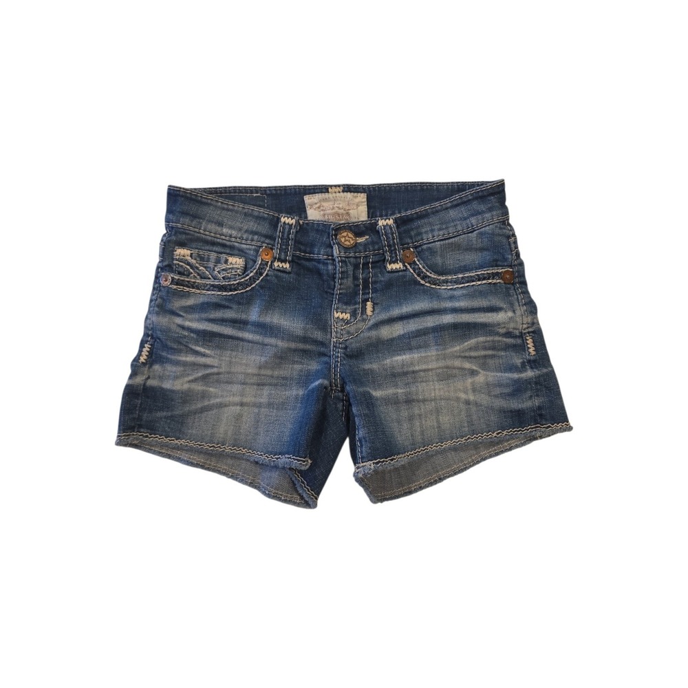 Big Star Liv Denim Shorts Womens 26 Low Rise Rhinestone Distressed 2010s Western